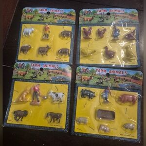 Vintage 1970s Farm Animals Toy Sets Lot of 4 – Sealed Blister Cards – Made in...